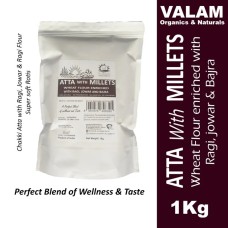 Millets Atta Flour 3kg Wheat flour blended with Ragi Jowar and Bajra flour | Valam Organics (3 x 1KG packets)